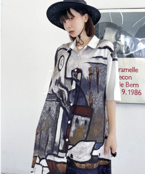 Abstract Cityscape Art Shirt Dress